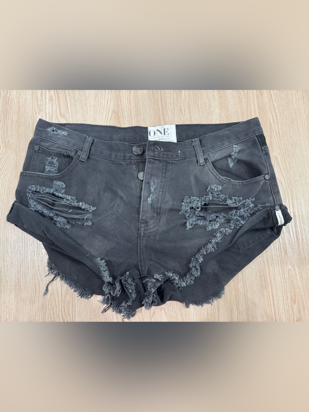 One Teaspoon Black Distressed Frayed Denim Shorts